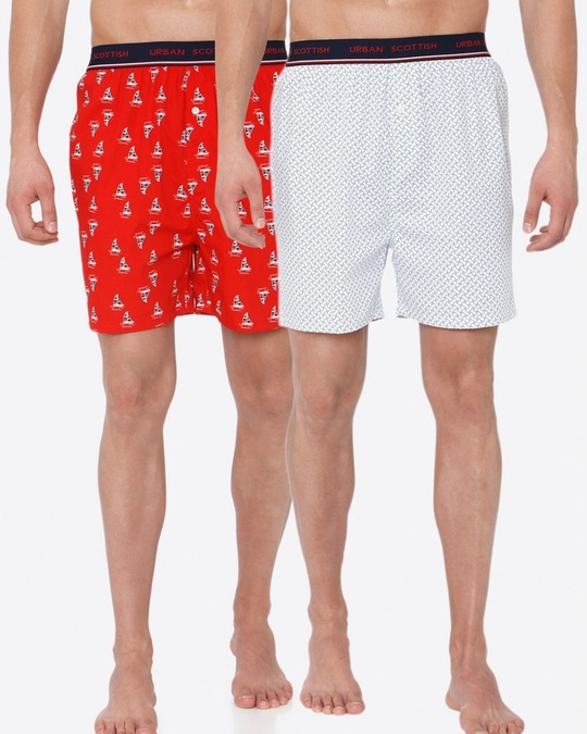 Shop Men's White & Red Printed Boxer (Pack of 2)-Front