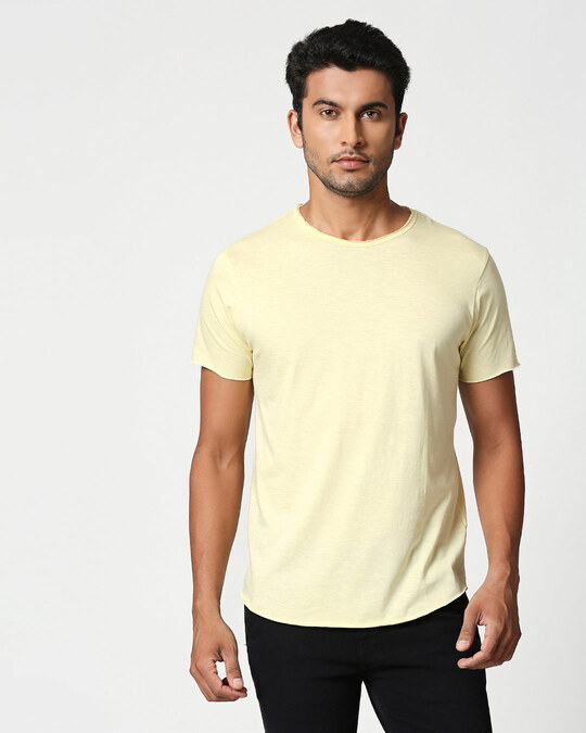 Shop Vanilla Yellow Raw Edge Slub Halfsleeve T-Shirt-Front