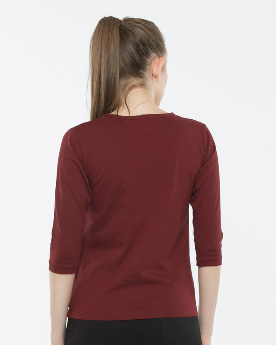 Buy Varsity Maroon Round Neck 3/4th Sleeve T-Shirt Online at Bewakoof