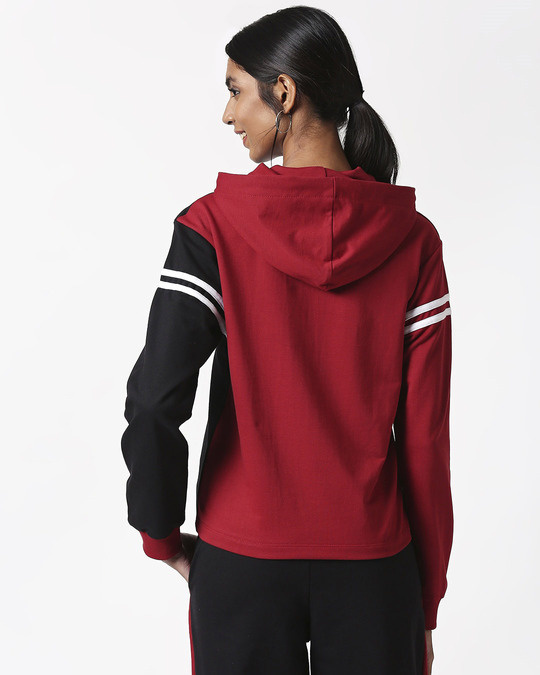 Buy Cherry Red Half & Half Hoodie for Women Multicolor Online at Bewakoof