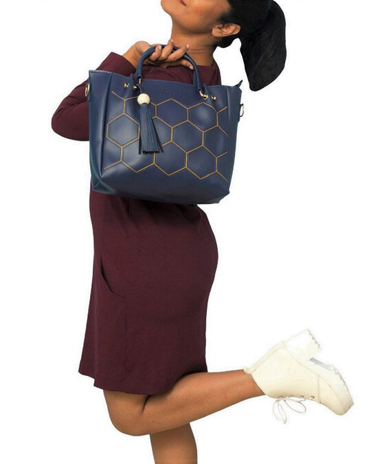 vivinkaa faux leather embroidery handle coffee round sling bag
