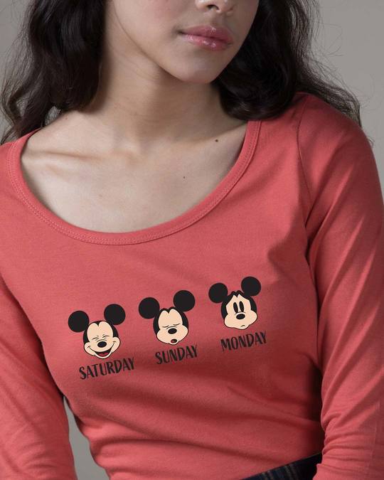 Shop Weekend Mood Mickey Scoop Neck Full Sleeve T-Shirt (DL)-Front