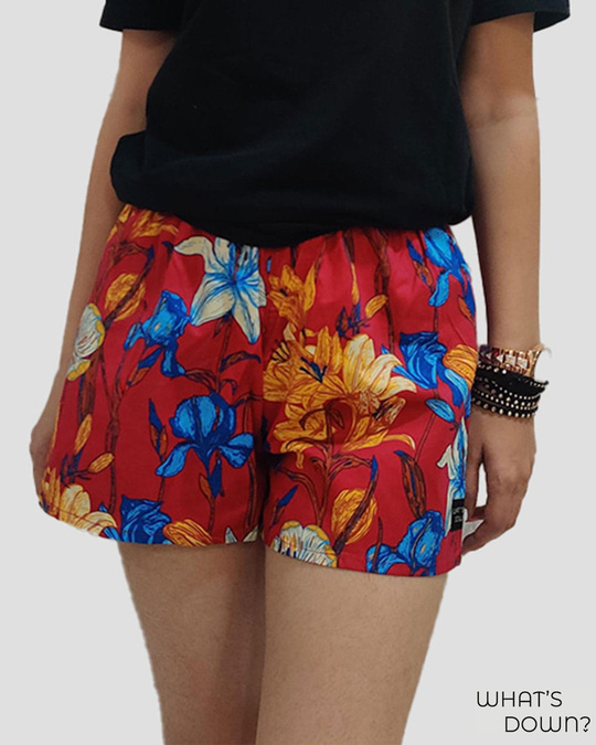 Shop Whats Down Women's Red Floral Boxer-Front