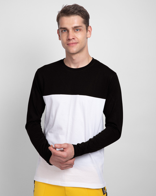 Shop White & Jet Black 90's Vibe Panel T-Shirt-Front