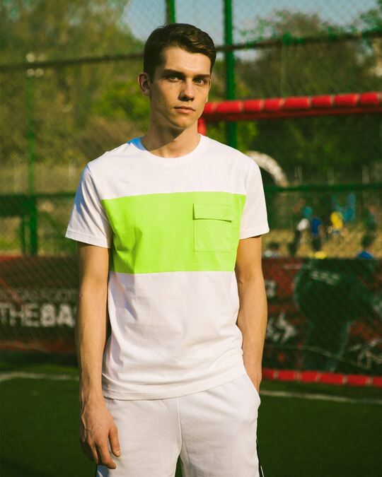 Shop White & Neon Green 90's Vibe Cargo Pocket T-Shirt-Front