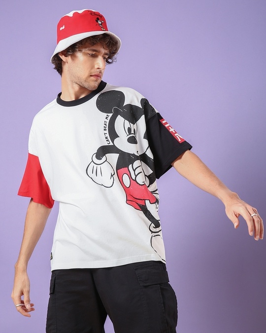 Shop Cant Beat Me Mickey Contrast Sleeve Unisex T-shirt-Front