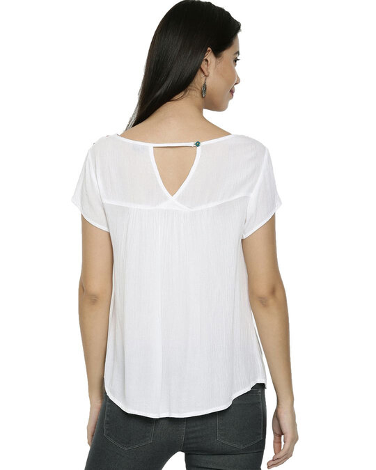 Shop Women's White Embroidered Empire Waist Top-Full