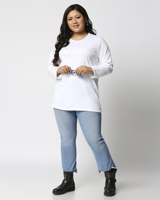 Shop White Full Sleeve Plus Size T-Shirt