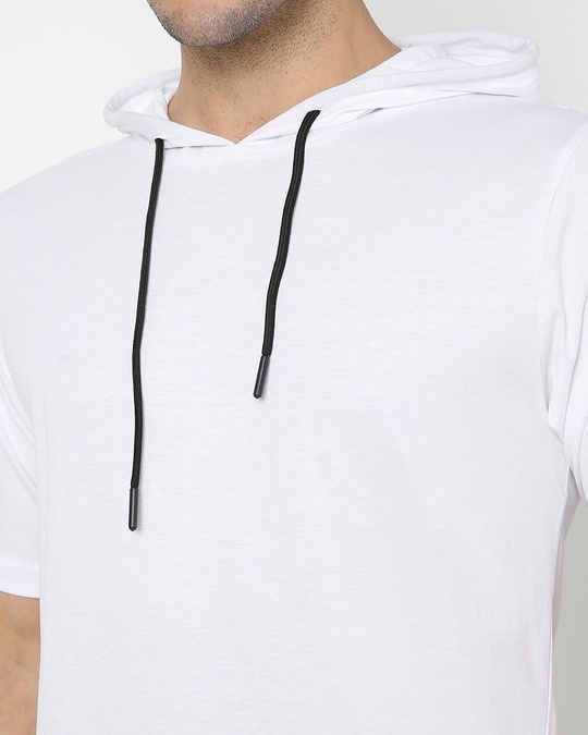 Shop Men's White Half Sleeve Hoodie T-shirt