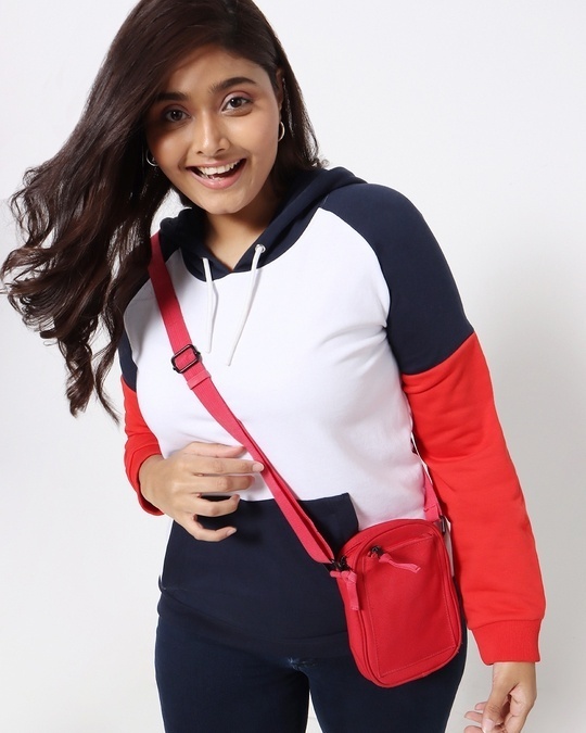 Shop White-Navy Blue-High Risk Red Plus Size Fashion Color Block Hoodie-Front