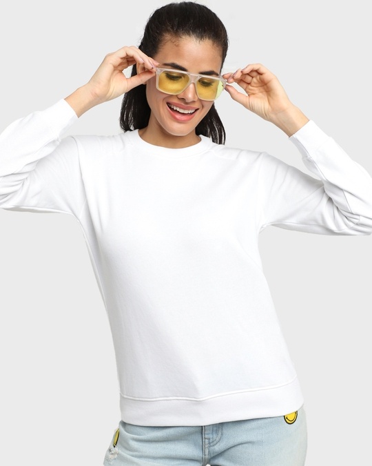 Shop Women's Solid White Sweatshirt-Front