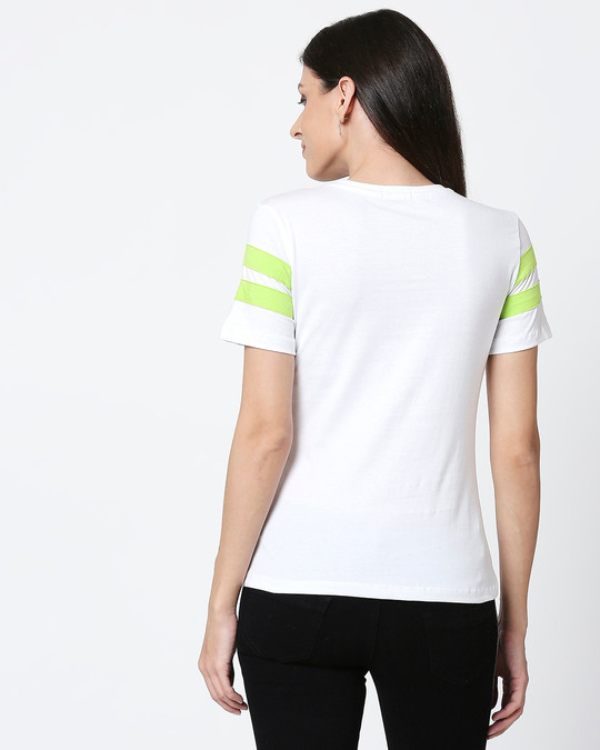 Shop White-Neon Green Double Tape Boyfriend T-Shirt-Full