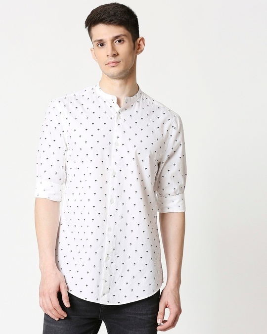 Shop White Poplin Print Shirt-Back