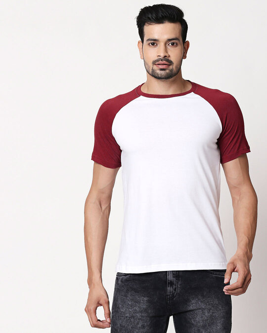 Shop White-Scarlet Red Half Sleeve Raglan T-Shirt-Front