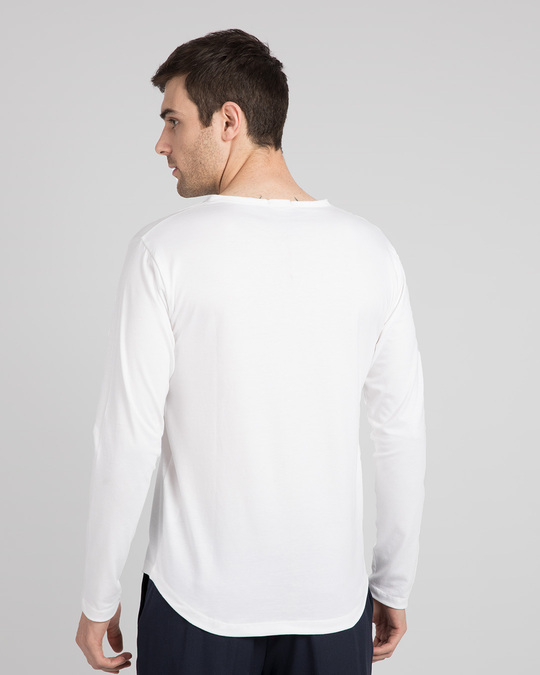 White Slit Neck Full Sleeve Henley T-Shirt