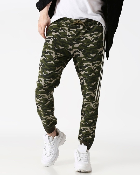 Shop White Stripes Olive Camo Twin Stripes Casual Pants Jogger-Front