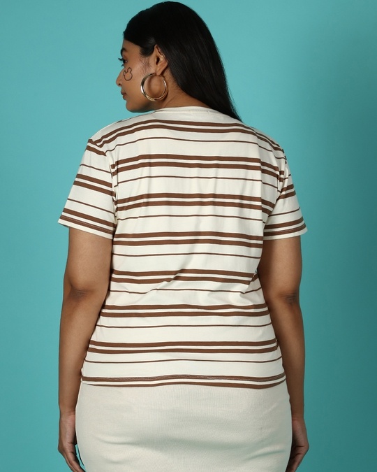 Shop Killer Brown Plus Size Stripe Half Sleeve T-shirt-Design
