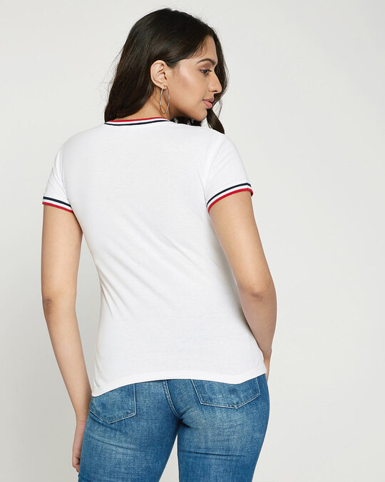 Shop White V-Neck Varsity Rib T-shirt-Design