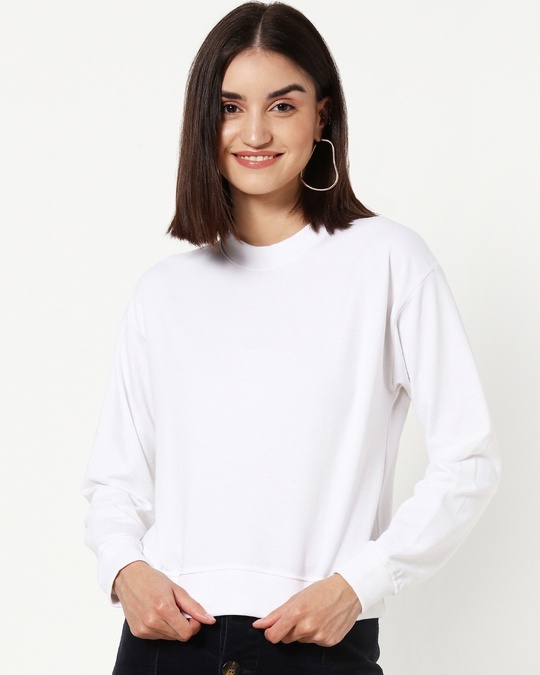 Shop White Waist Rib Crop Sweatshirt-Front