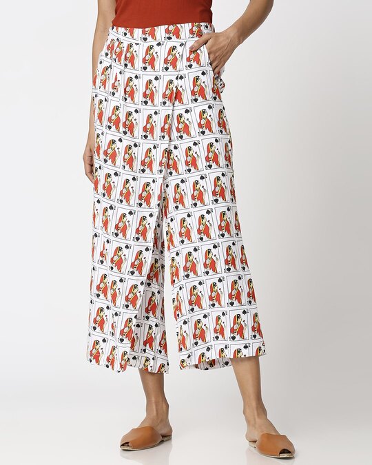 Shop White Women Ethnic Printed Culottes-Back