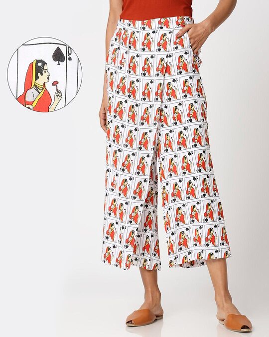 Shop White Women Ethnic Printed Culottes-Front