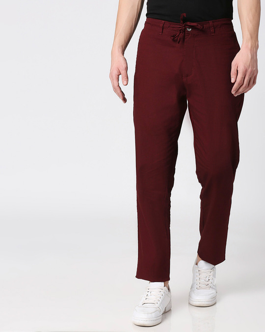 Shop Wine Red Casual Cotton Trouser-Back
