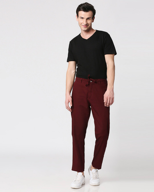 Buy Wine Red Casual Cotton Trouser for Men maroon Online at Bewakoof