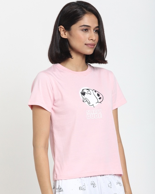 Shop Women's Pink Printed Lounge T-Shirt And Pyjama Set-Back