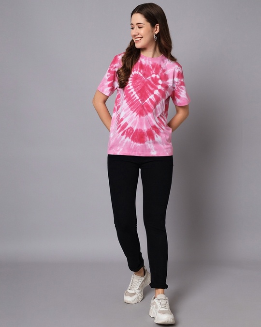 Buy Women's Pink Tie & Dye Oversized Tshirt Online at Bewakoof