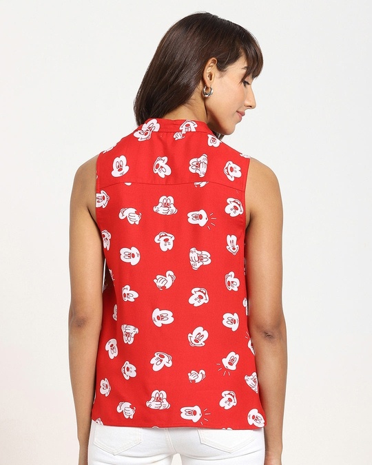 Shop Women's All Over Printed Sleeveless Casual Red Shirt-Full