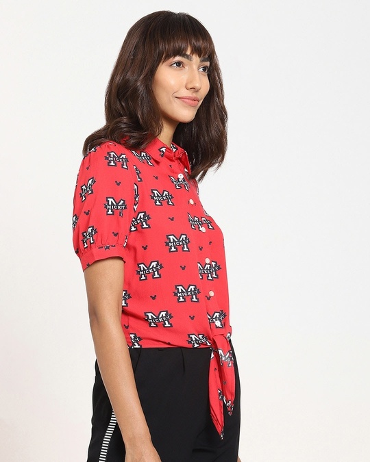 Shop Women's All Over Printed Tie Hem Half Sleeve Casual Red Shirt-Design