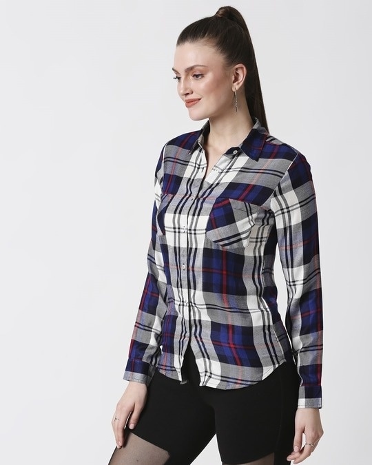 blue check shirt for women