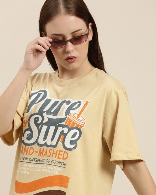 Shop Women's Beige Graphic Oversized T-Shirt-Design