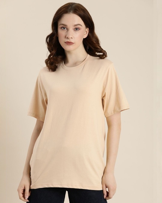Shop Women's Beige Graphic Printed Oversized T-shirt-Front