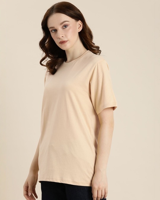 Shop Women's Beige Graphic Printed Oversized T-shirt-Back