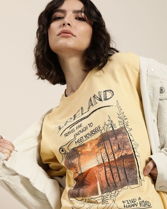 Shop Women's Beige Ireland Graphic Printed Oversized T-shirt-Full