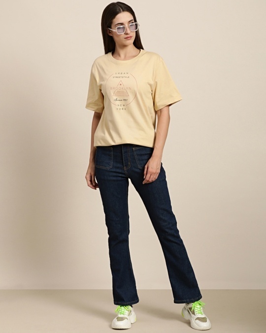 Shop Women's Beige New York City Typography Oversized T-shirt