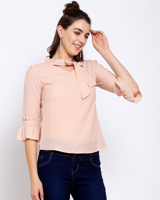 Shop Krislon Synthetics Women's Beige Top with Flared Sleeve-Full