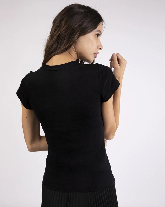 Shop Women's Black Bunny Rabbit Pocket Slim Fit T-shirt-Back