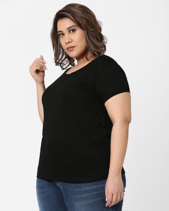 Shop Women's Black Cotton Sciffili T-shirt-Back