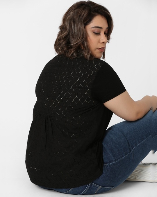 Shop Women's Black Cotton Sciffili T-shirt-Full