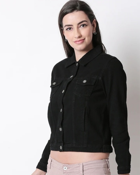 Shop Women's Black Denim Jacket-Back