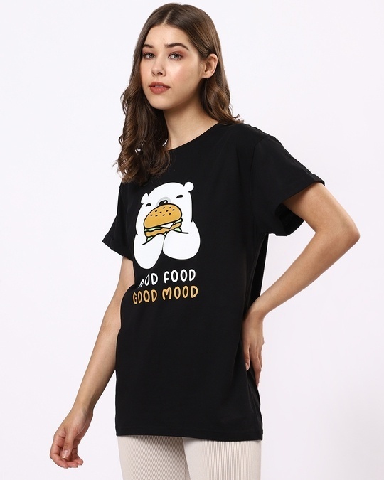 Buy Women's Black Food Bear Boyfriend T-shirt Online at Bewakoof