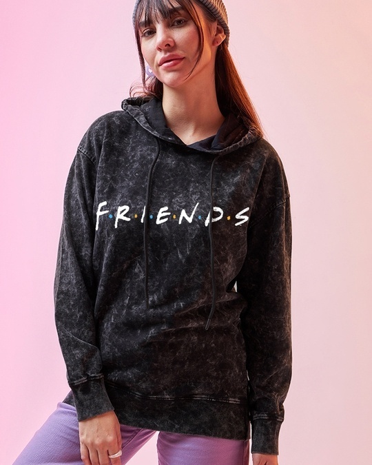 Buy Women s Black Friends Logo Graphic Printed Oversized Acid Wash Hoodies Online at Bewakoof