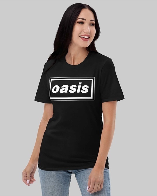 Shop Women's Black Oasis Typography Loose Fit T-shirt-Full