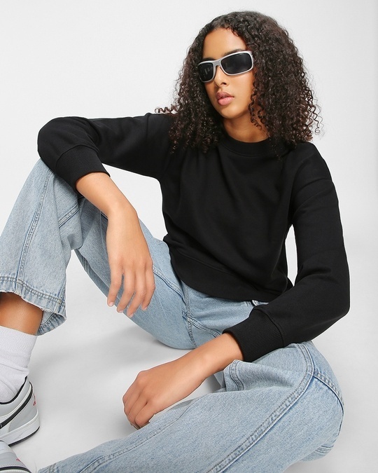 Buy Women s Black Oversized Sweatshirt Online at Bewakoof