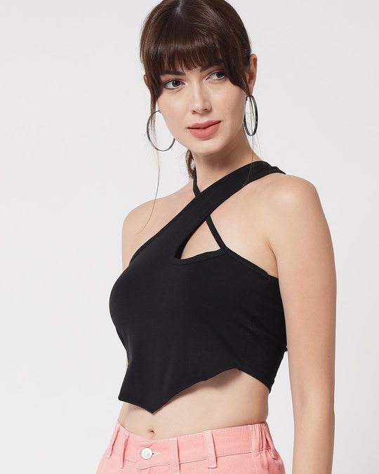 Buy women s black slim fit crop top for women black online at bewakoof