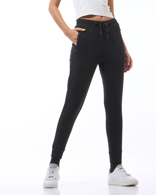 Buy Women s Black Slim Fit Joggers Online at Bewakoof