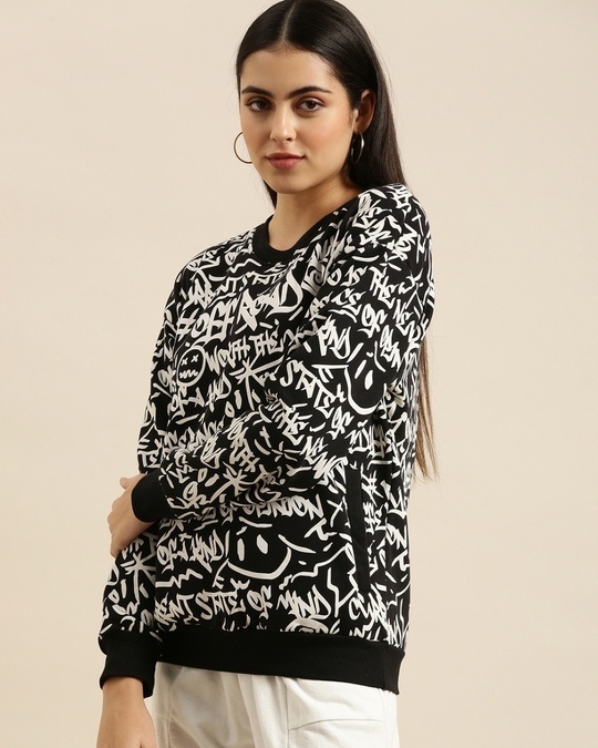 Shop Women's Black State of Mind Printed Oversized Sweatshirt-Front