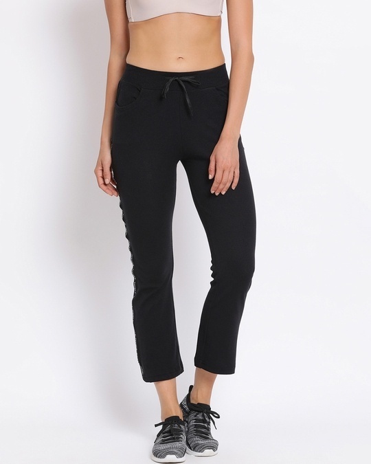 Shop Women's Black Track Pants-Front